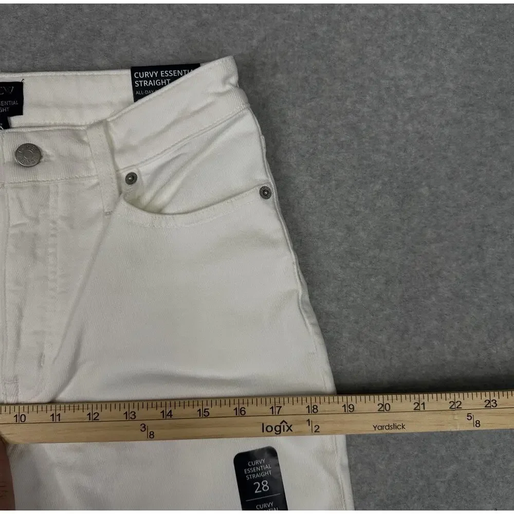 J.Crew Curvy Essential Straight Jeans WMNS 28 White Denim All Day Stretch Ankle